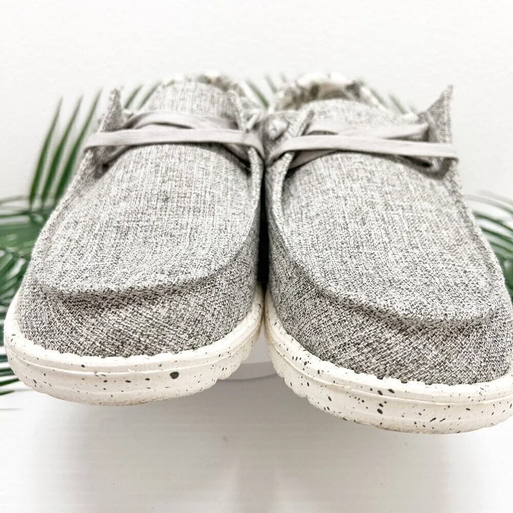 HEYDUDE Wendy Women's Linen Lace Up Loafer Shoes Size 10 Iron Gray